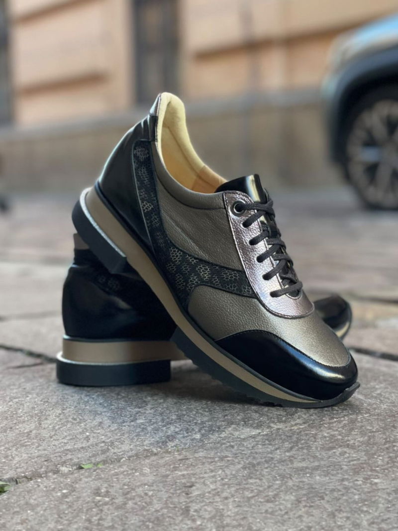 Women's black sneakers, lightweight, soft, and comfortable women's sports shoes made of leather, Konopka Shoes