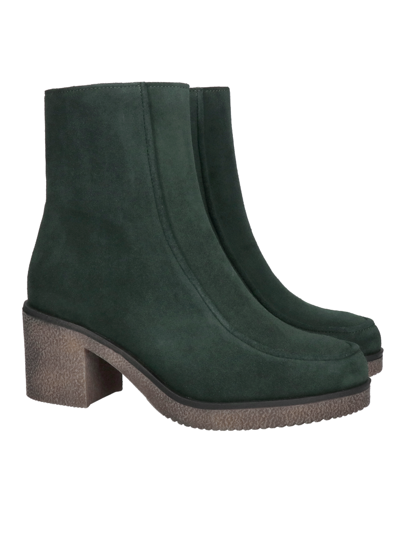 Green women's suede leather boots, comfortable boots with thick heels, Konopka Shoes