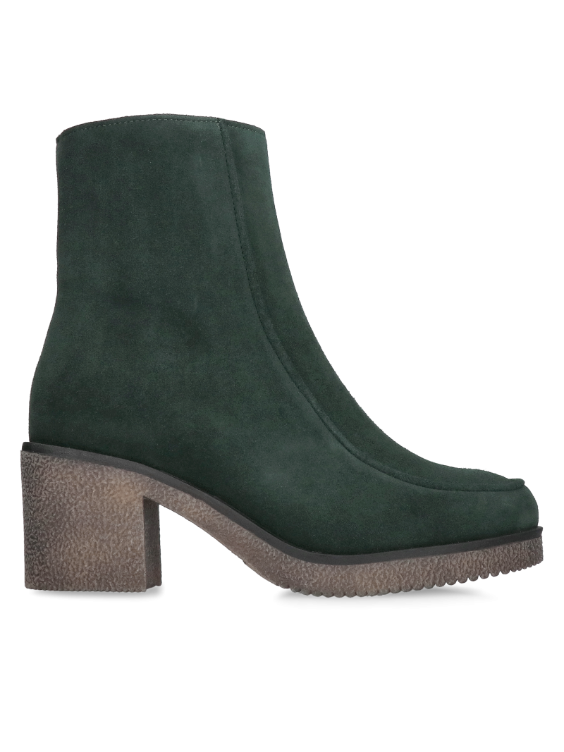 Green women's suede leather boots, comfortable boots with thick heels, Konopka Shoes