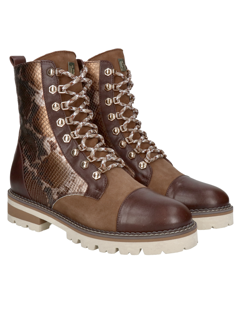 Original women's snakeskin boots, brown winter boots with thick soles from Polish manufacturer Conhpol