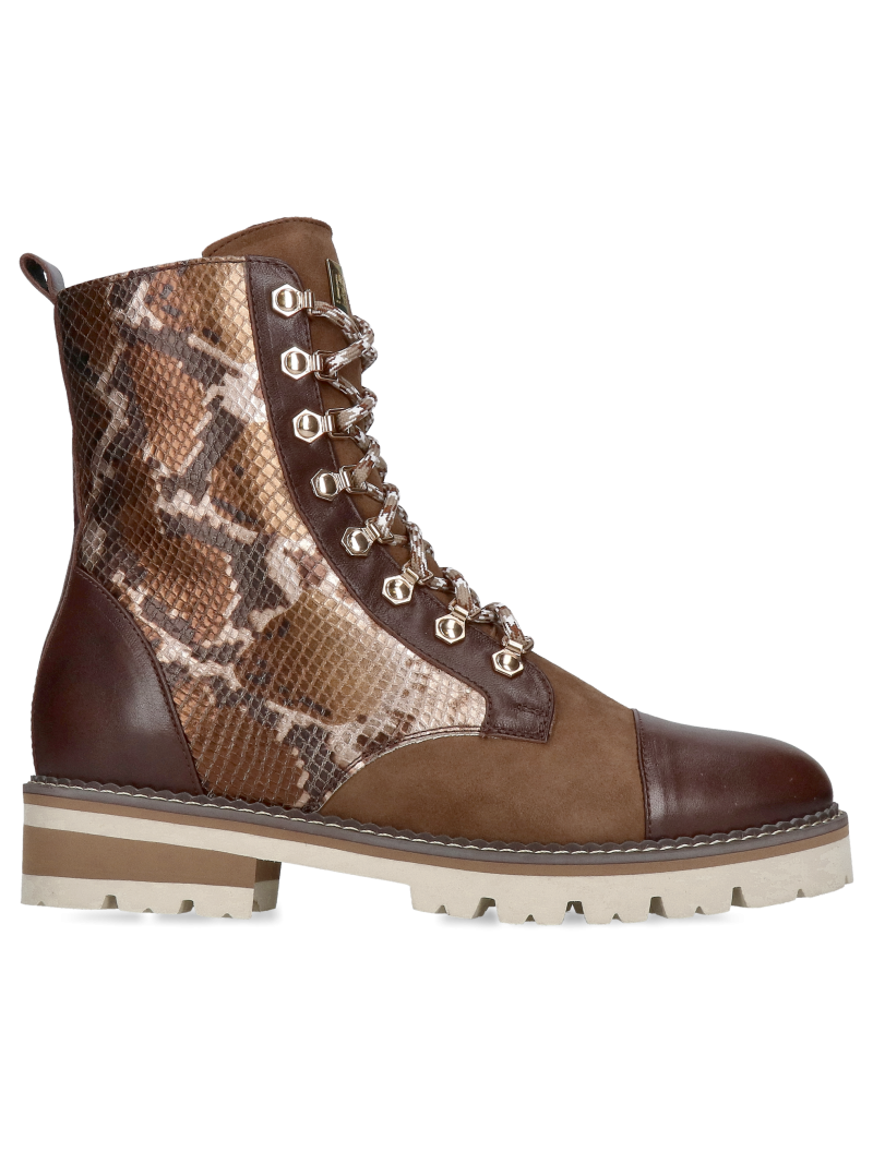 Original women's snakeskin boots, brown winter boots with thick soles from Polish manufacturer Conhpol