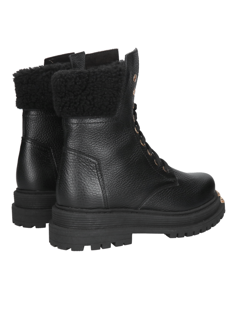 Women's leather hiking boots, black winter boots with sheepskin lining, Konopka Shoes