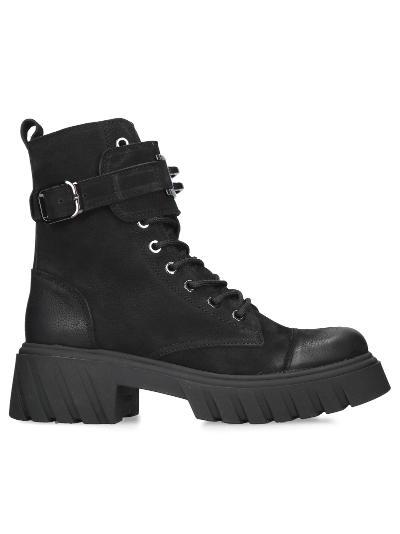 Women's winter boots, women's boots made of black nubuck leather with thick soles