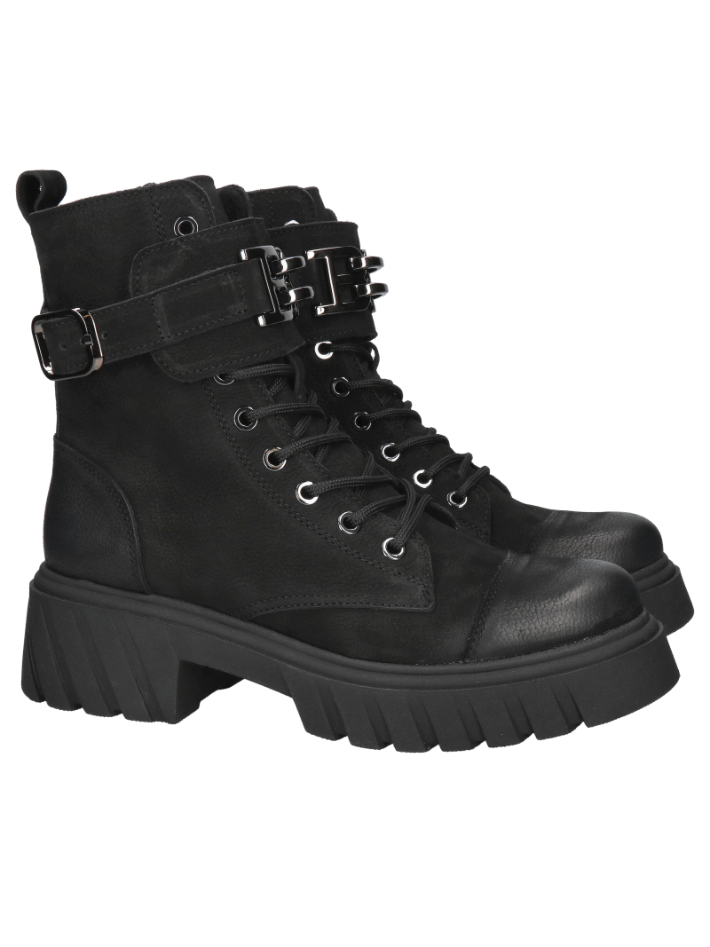 Women's winter boots, women's boots made of black nubuck leather with thick soles