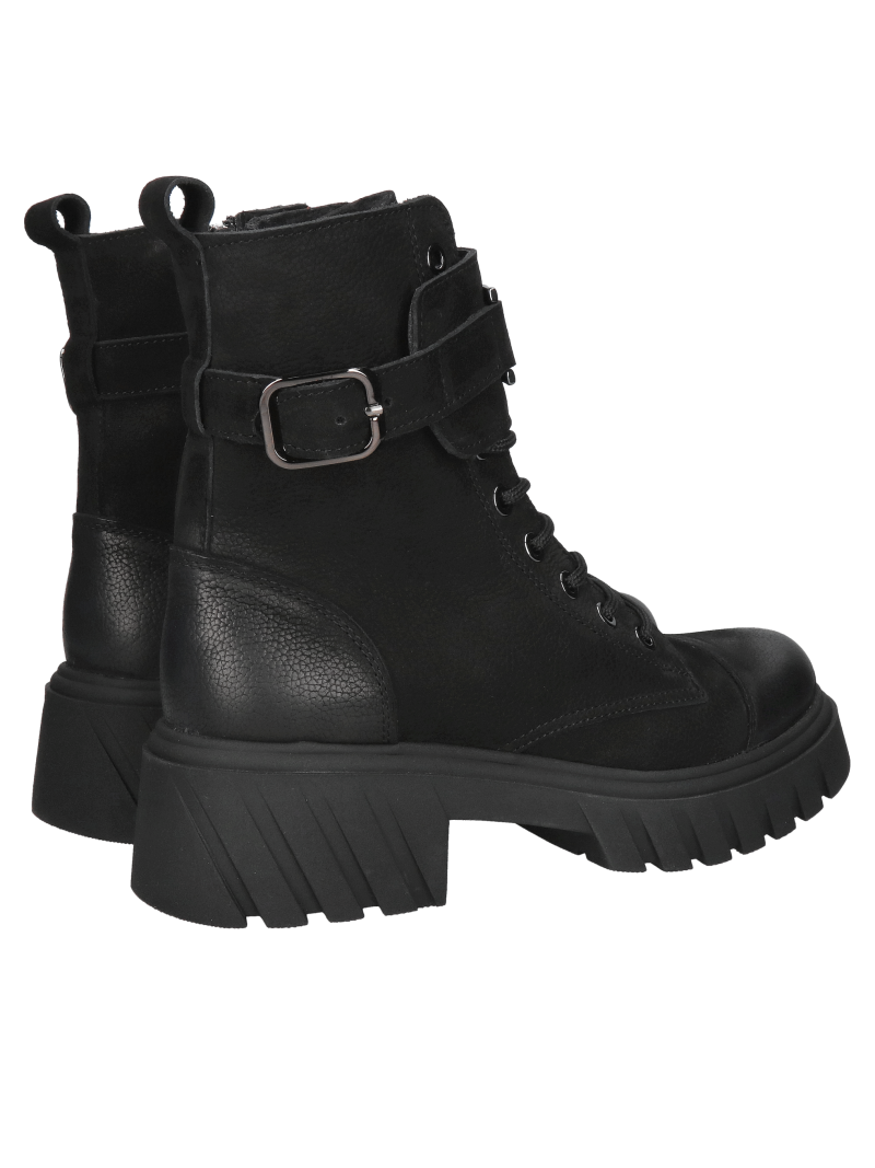 Women's winter boots, women's boots made of black nubuck leather with thick soles