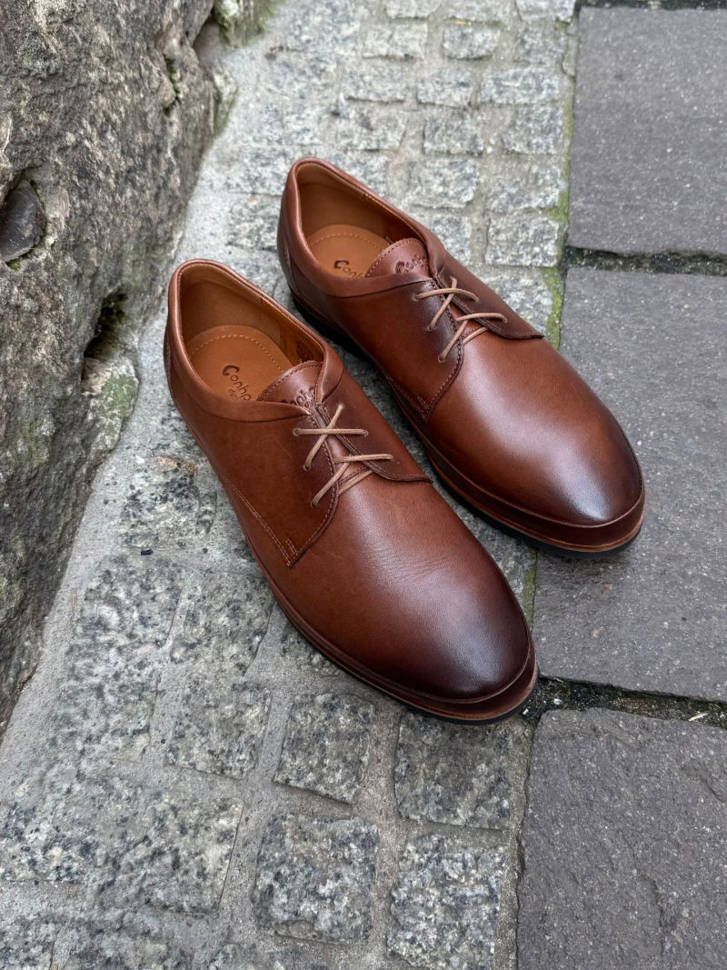 Men's brown leather shoes, high comfort with soft leather insole