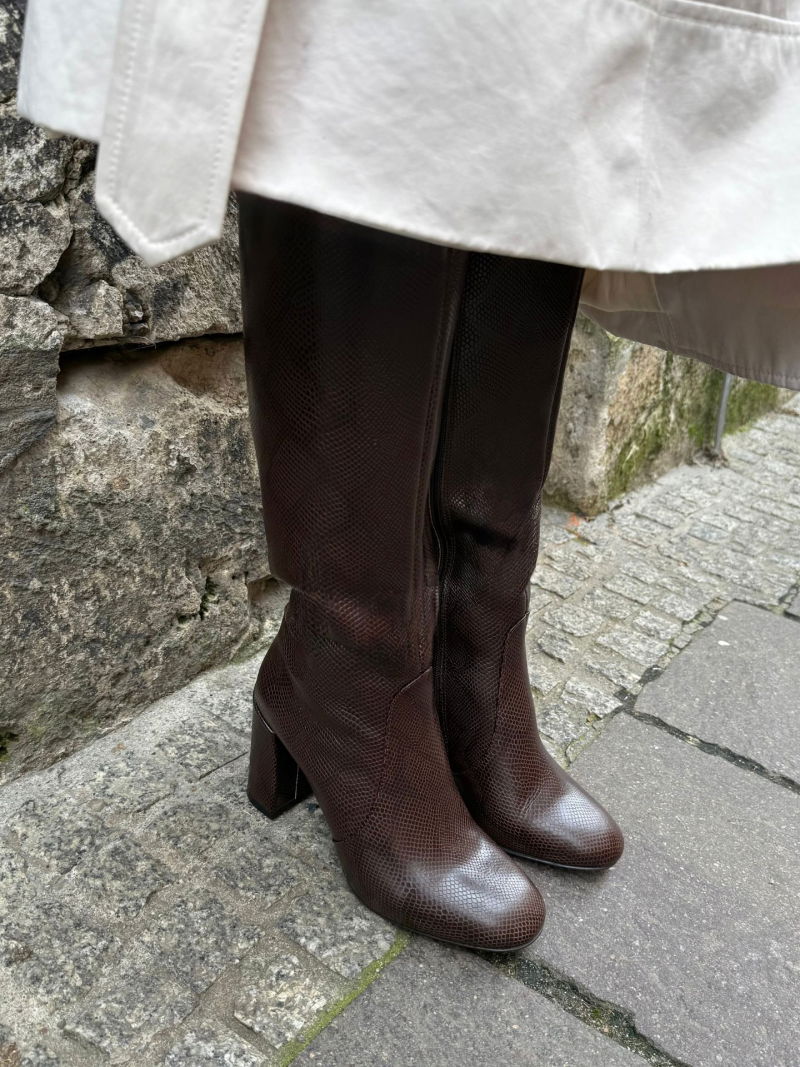 High-heeled boots, chocolate brown leather boots for women, Konopka Shoes
