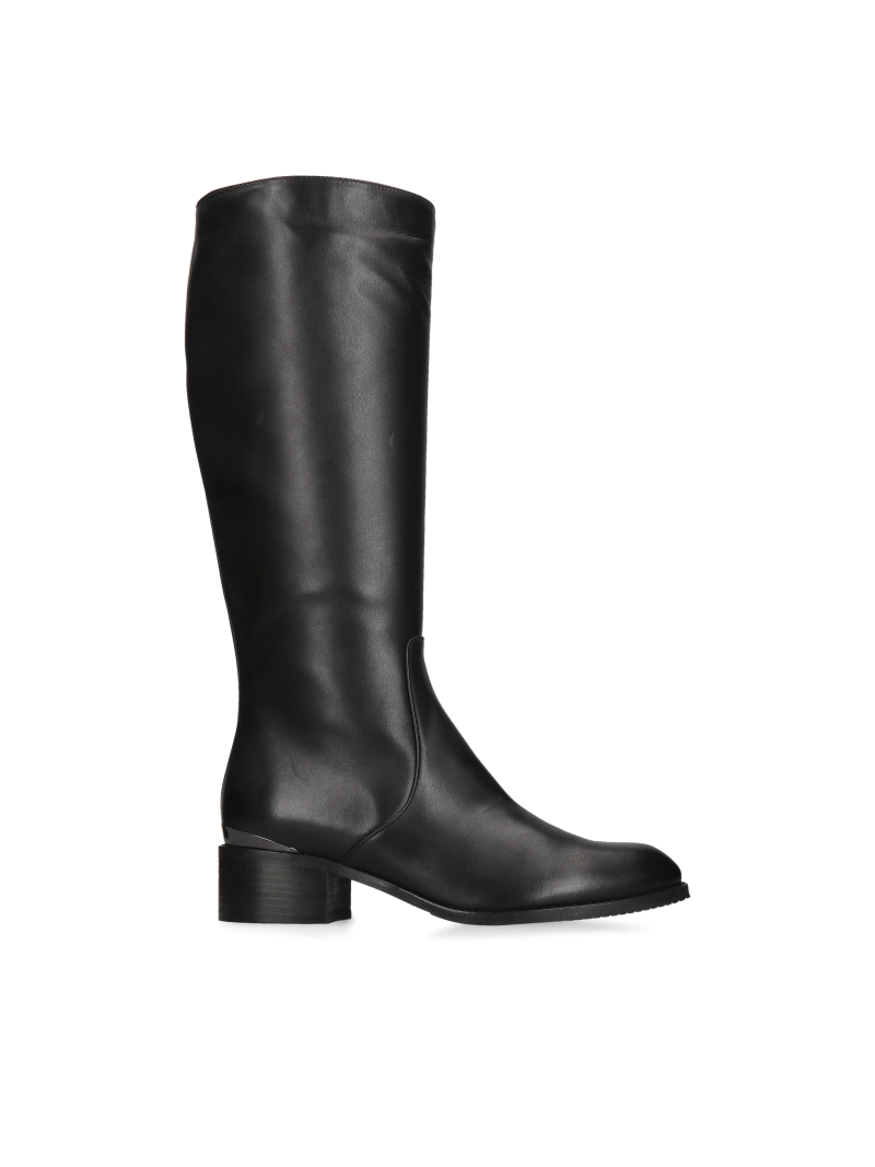 Black natural leather officer boots, comfortable high boots, Konopka Shoes