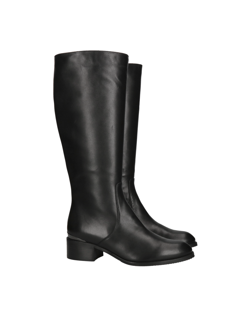 Black natural leather officer boots, comfortable high boots, Konopka Shoes