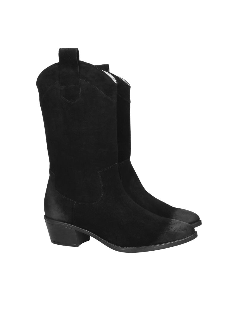 High black suede cowboy boots, comfortable women's cowboy boots