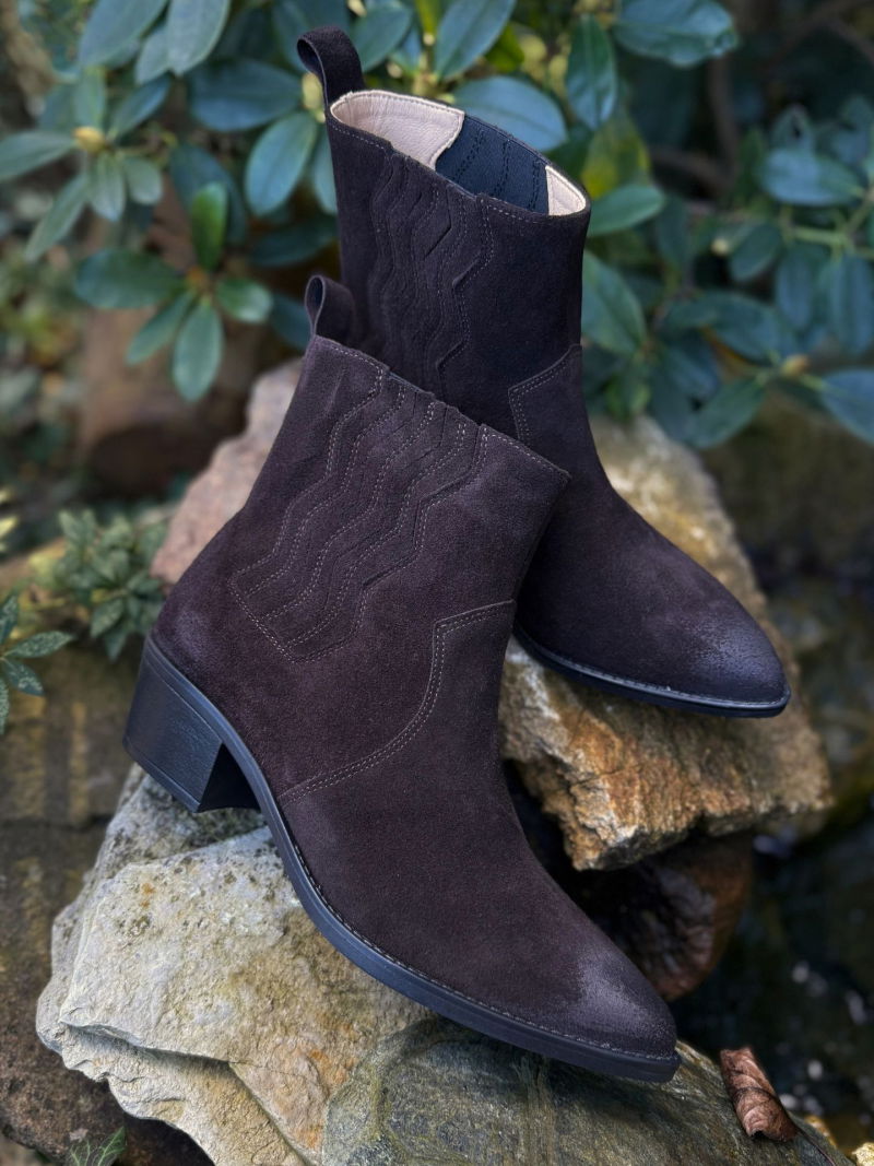 Brown leather women's cowboy boots, chocolate brown cowboy ankle boots