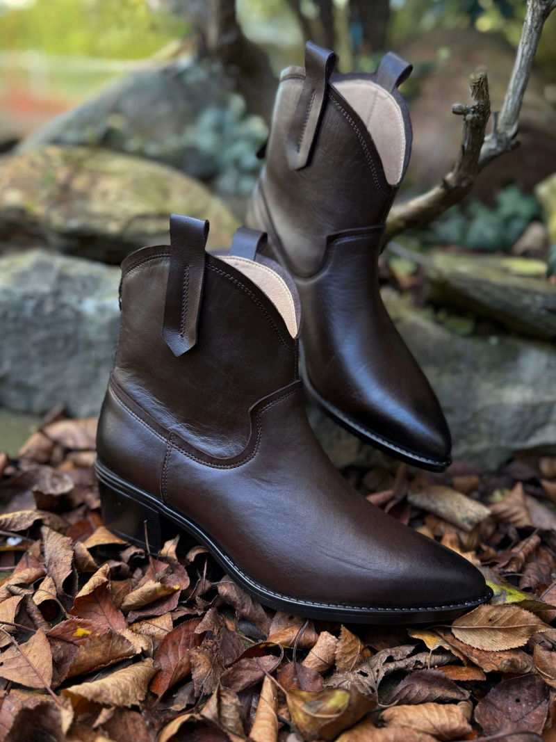 Chocolate leather cowboy boots, comfortable brown cowboy boots with a zipper at the back, Konopka Shoes