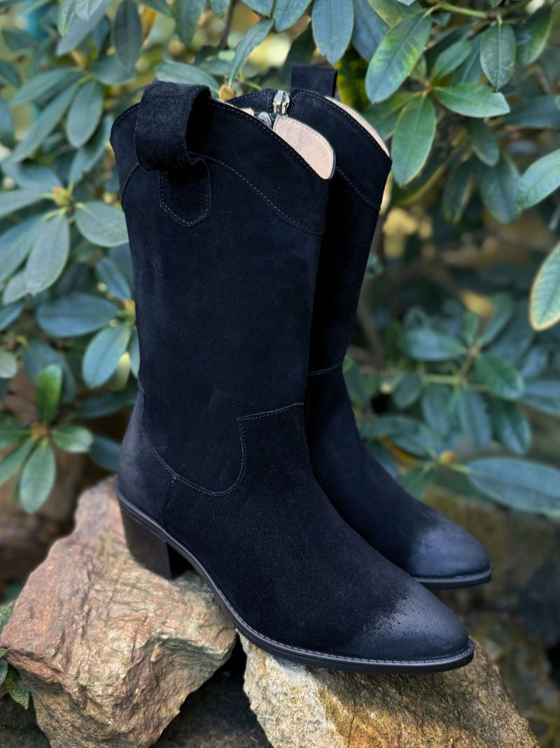 High black suede cowboy boots, comfortable women's cowboy boots