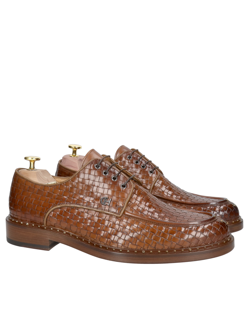 Luxury men's shoes with leather soles – hand-woven calfskin leather