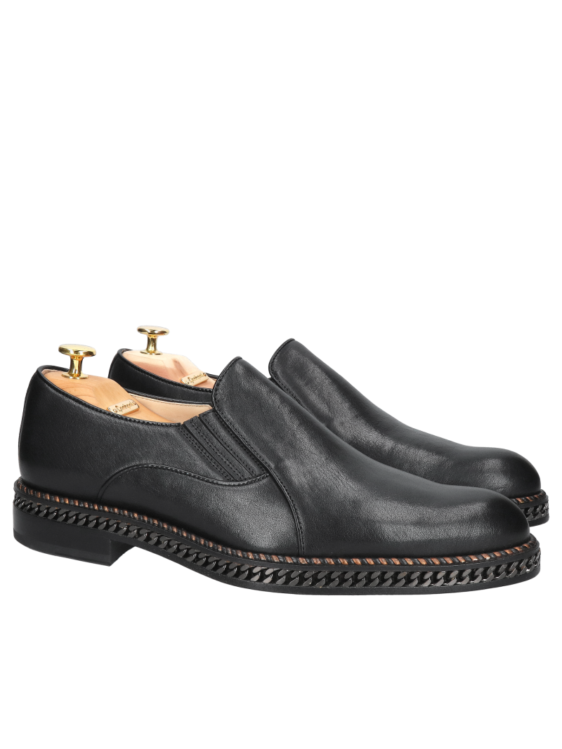 Luxury Conhpol Gold men's shoes with leather soles and galvanized chains, Konopka Shoes