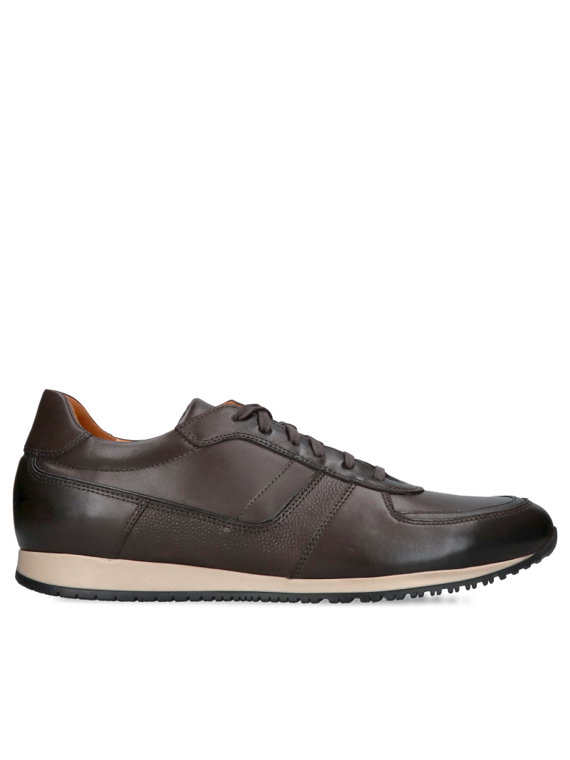 Dark brown men's shoes made of grain leather, comfortable shoes for everyday wear and work