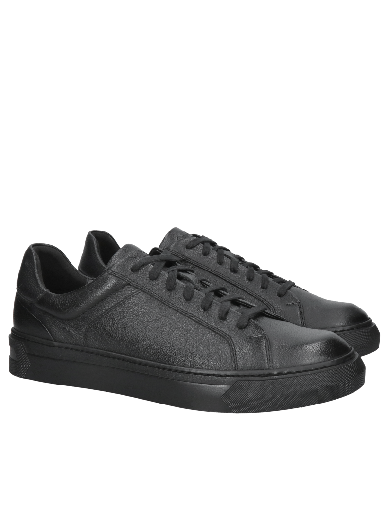 Black men's leather sneakers, fashionable and comfortable sneakers with black soles, Konopka Shoes