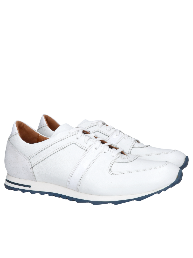 White leather sneakers for men with white soles, comfortable everyday shoes