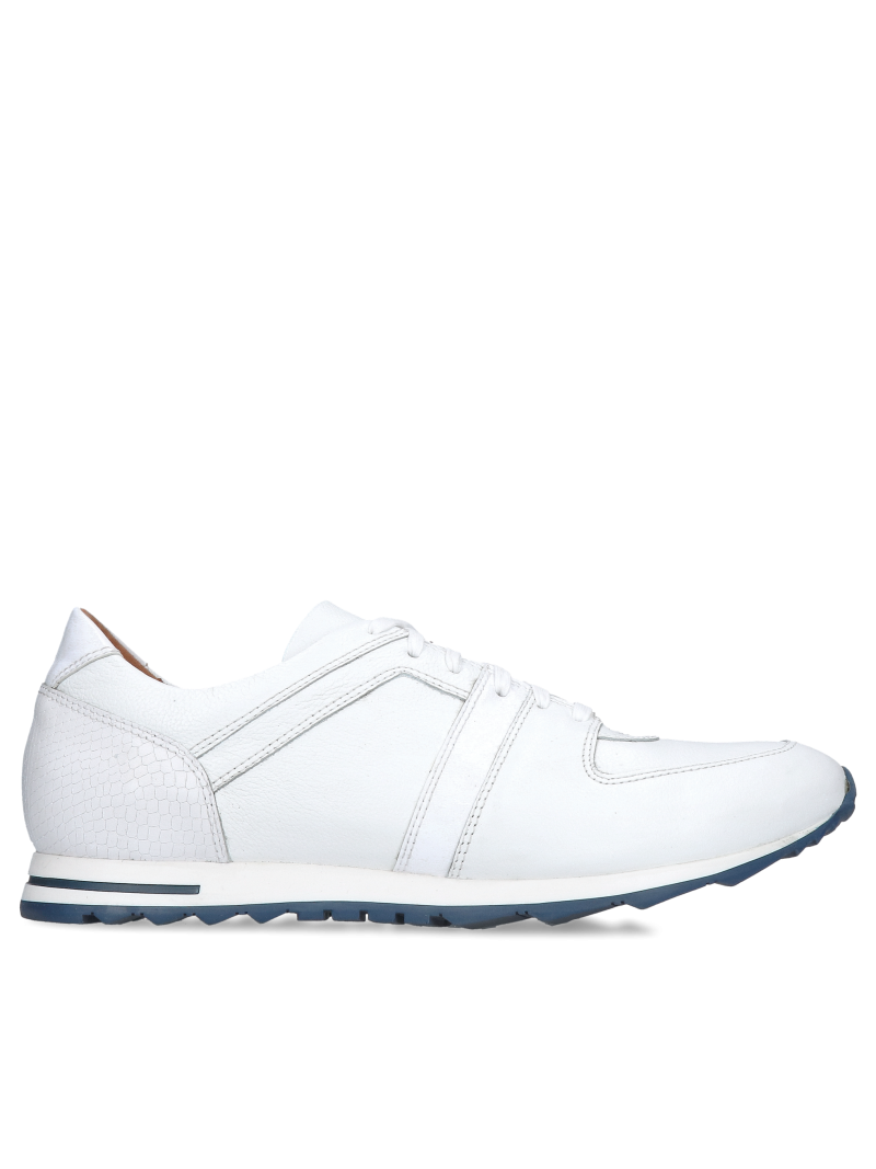 White leather sneakers for men with white soles, comfortable everyday shoes
