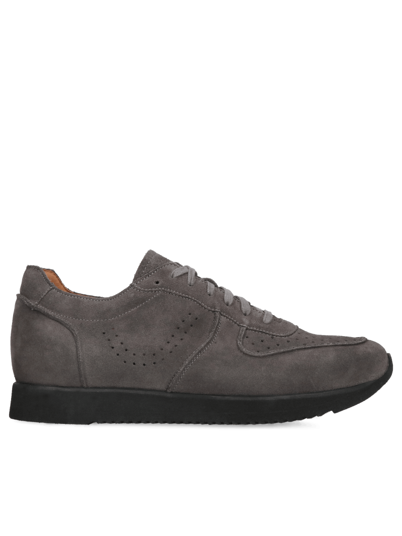 Men's suede sneakers, dark gray men's leather shoes
