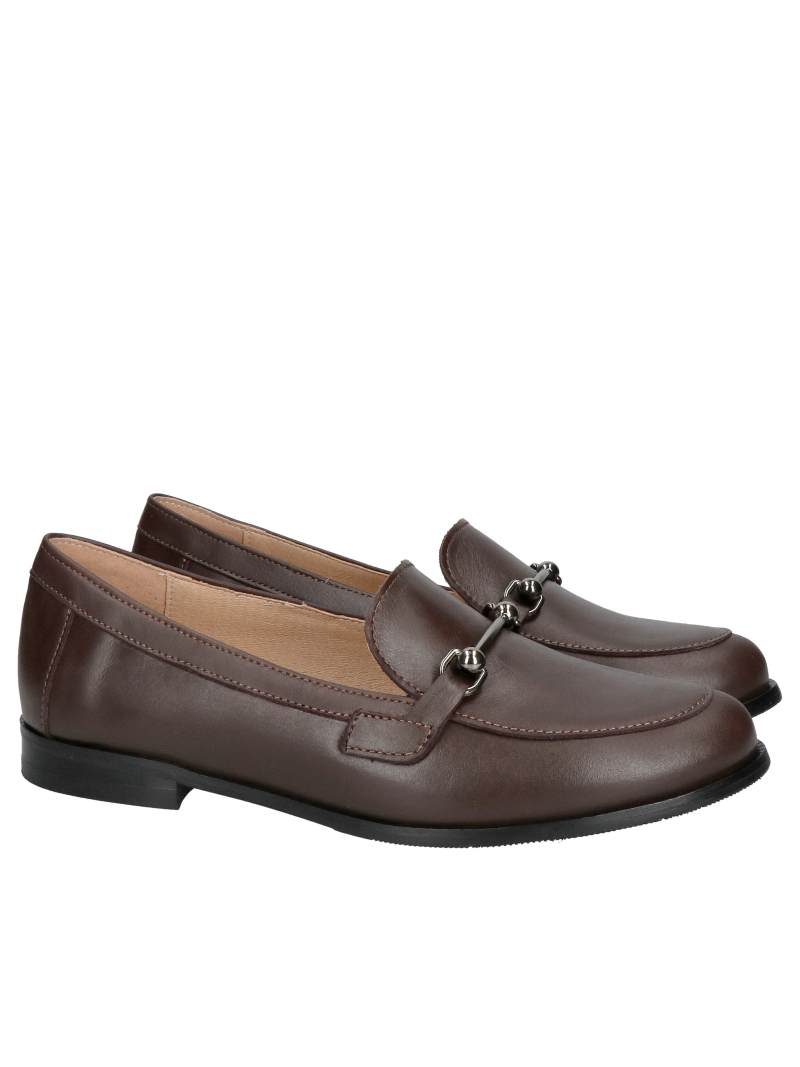 Brown women's loafers, chocolate grain leather moccasins, elegant women's slip-on shoes, Konopka Shoes