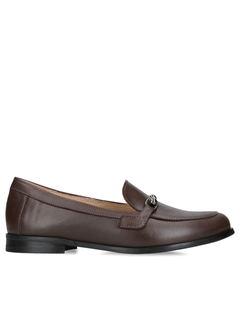 Brown women's loafers, chocolate grain leather moccasins, elegant women's slip-on shoes, Konopka Shoes