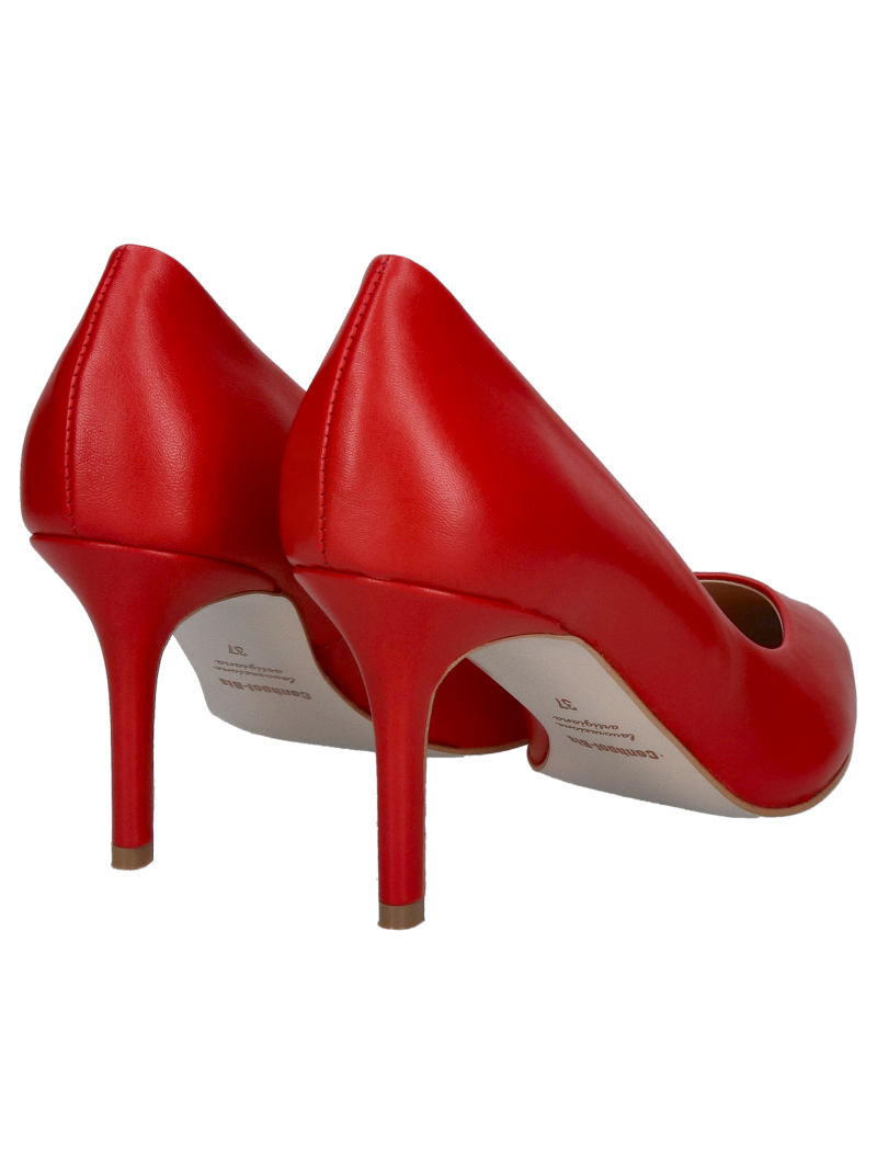 Red pumps with comfortable heels, red stilettos made of natural leather