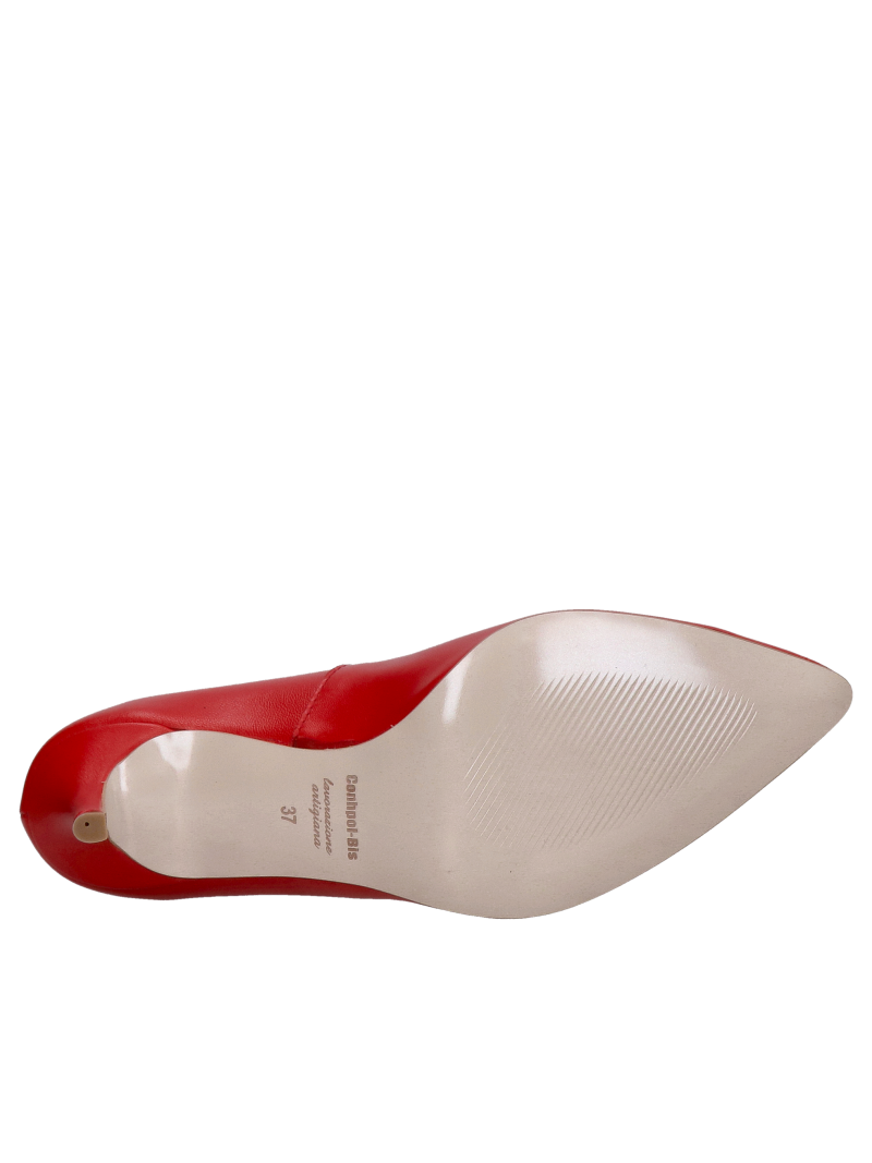 Red pumps with comfortable heels, red stilettos made of natural leather