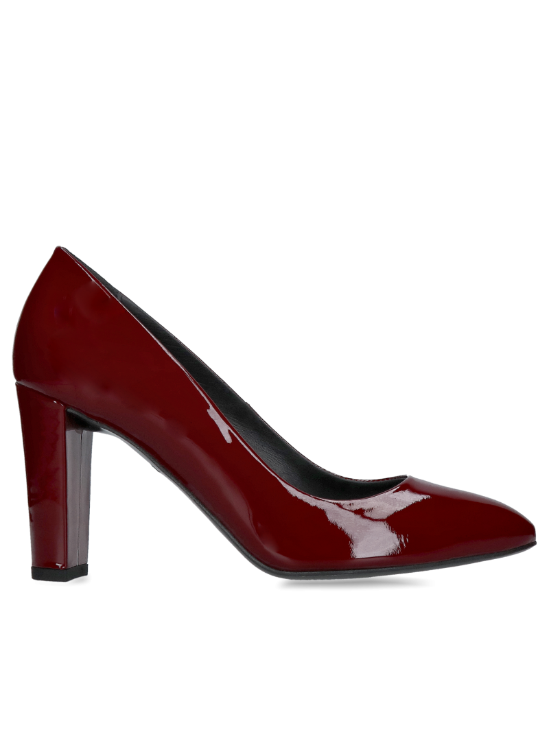 Round-toe pumps with a high, comfortable heel, burgundy stilettos with a thick heel, Konopka Shoes