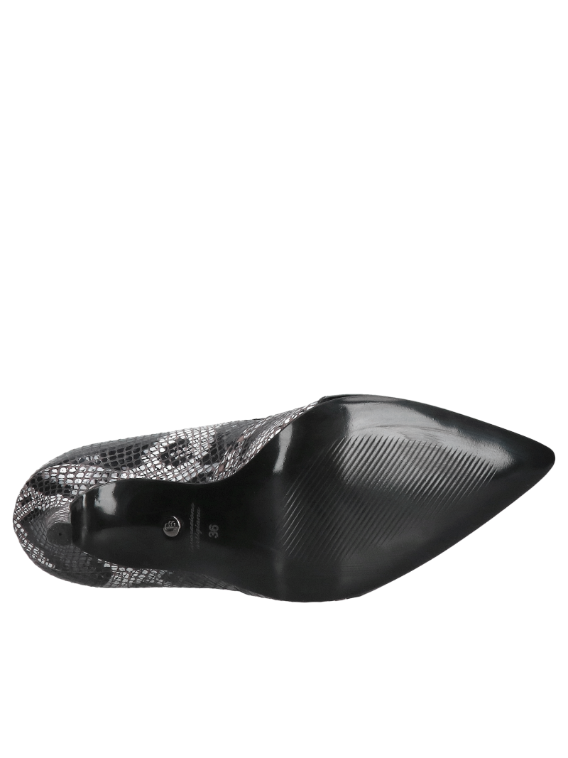 Comfortable stiletto heels with a snake motif combined with patent leather, elegant women's stiletto heels, Konopka Shoes