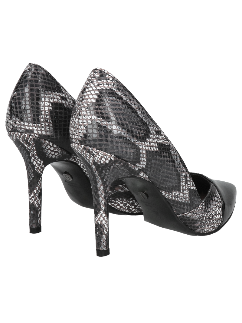 Comfortable stiletto heels with a snake motif combined with patent leather, elegant women's stiletto heels, Konopka Shoes