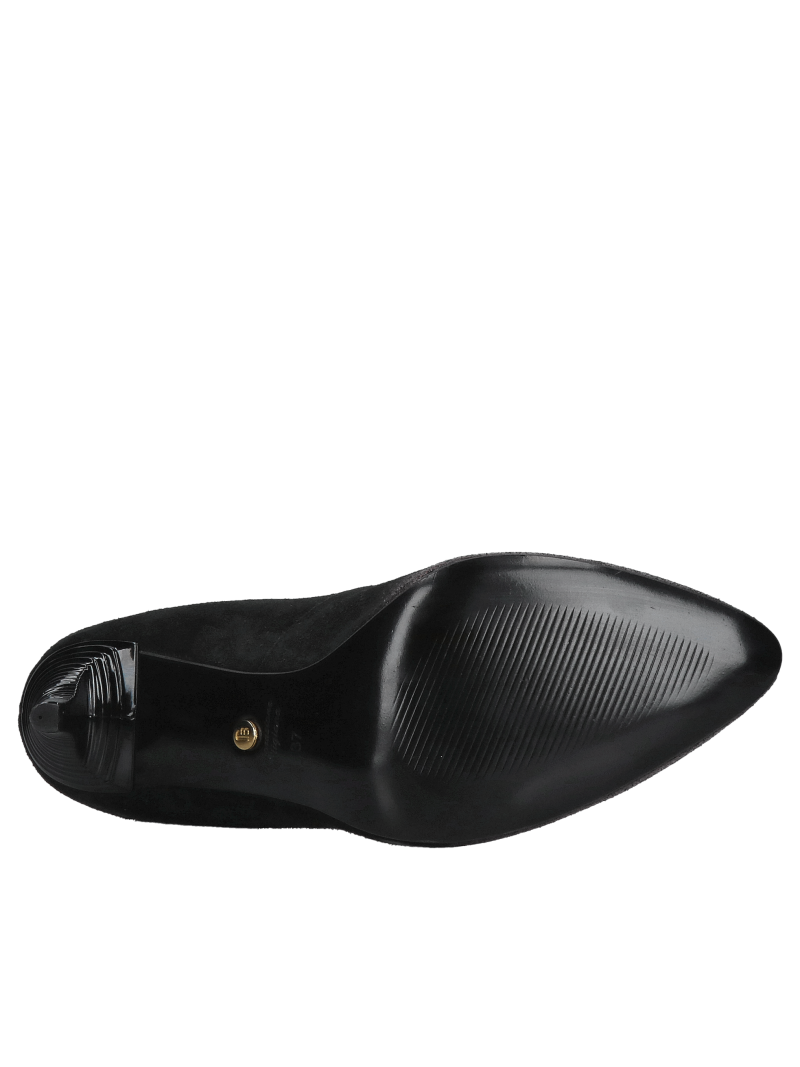 Unique women's high heels with decorative heels in black suede combined with shimmering burgundy, Konopka Shoes