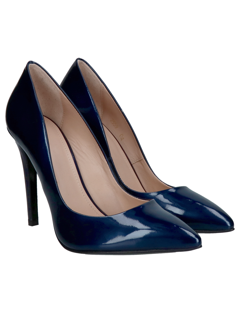 High navy blue patent leather stilettos, beautiful women's stilettos, Konopka Shoes