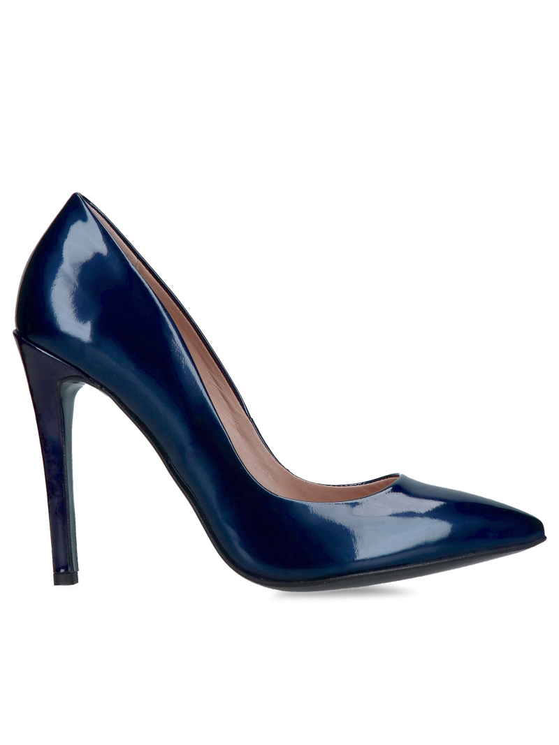 High navy blue patent leather stilettos, beautiful women's stilettos, Konopka Shoes