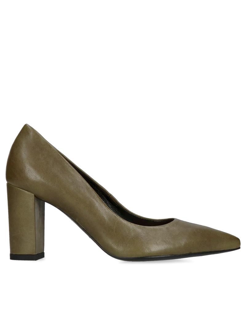 Women's full-grain leather pumps, pointed-toe pumps with high block heels, Konopka Shoes
