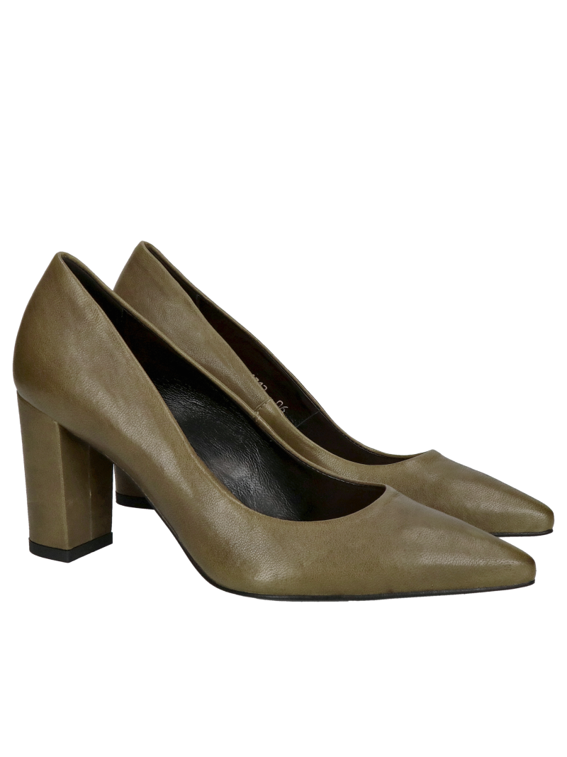 Women's full-grain leather pumps, pointed-toe pumps with high block heels, Konopka Shoes