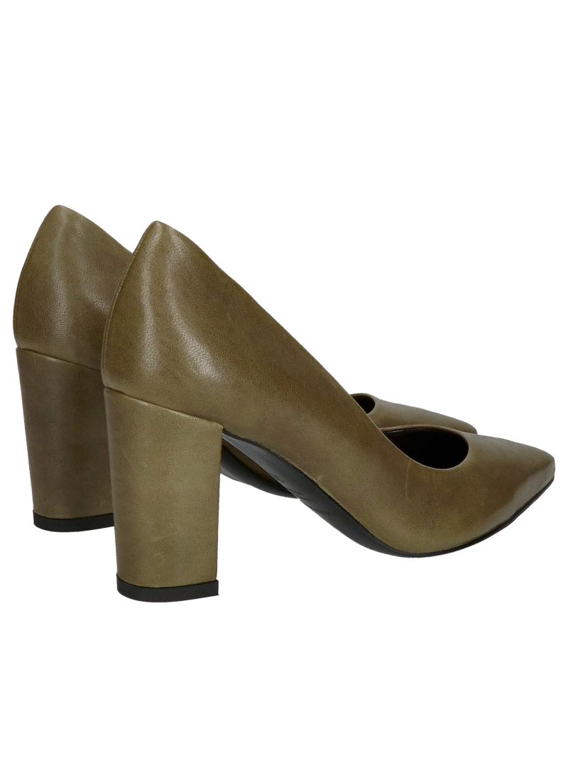 Women's full-grain leather pumps, pointed-toe pumps with high block heels, Konopka Shoes