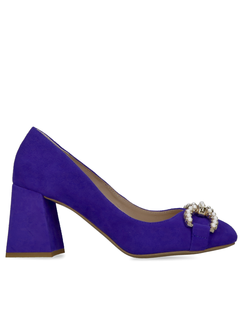 Cobalt blue pumps with thick heels, blue high-heeled shoes, elegant pumps