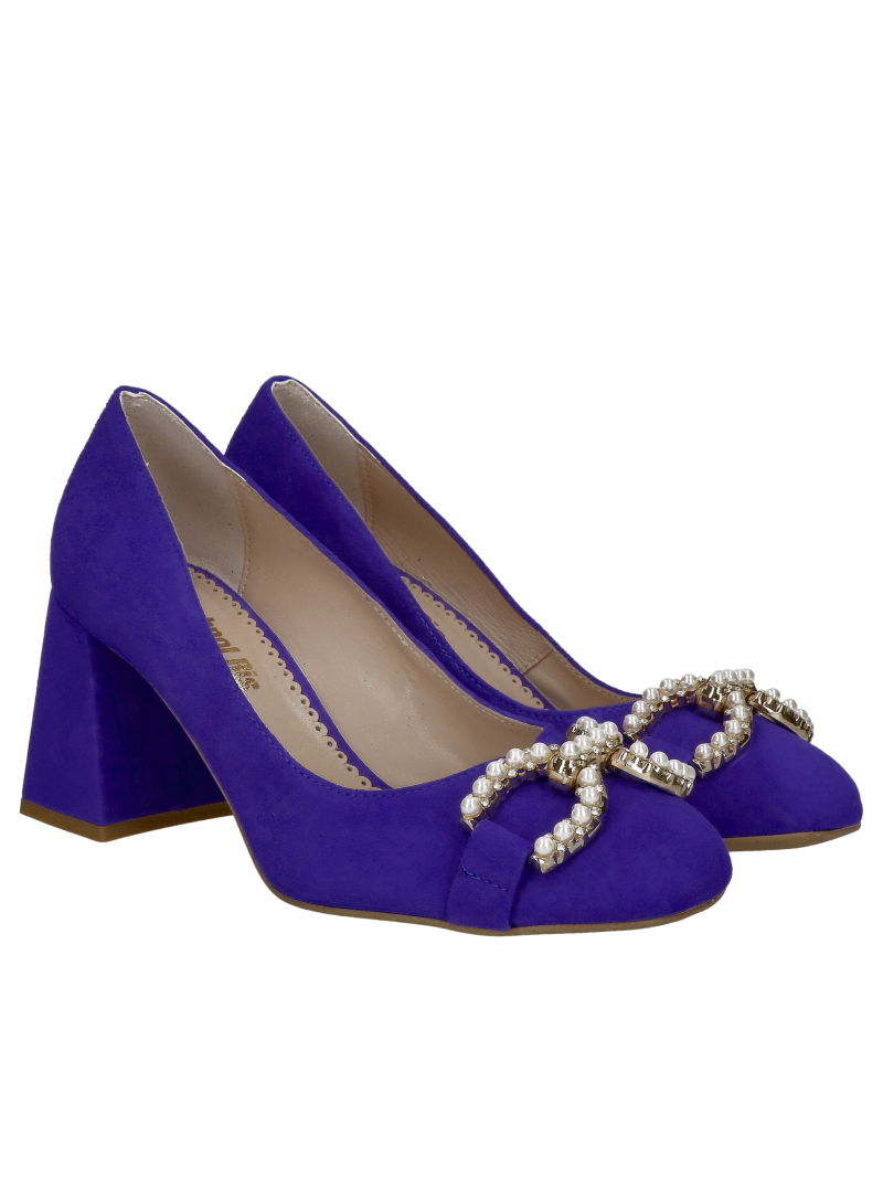 Cobalt blue pumps with thick heels, blue high-heeled shoes, elegant pumps