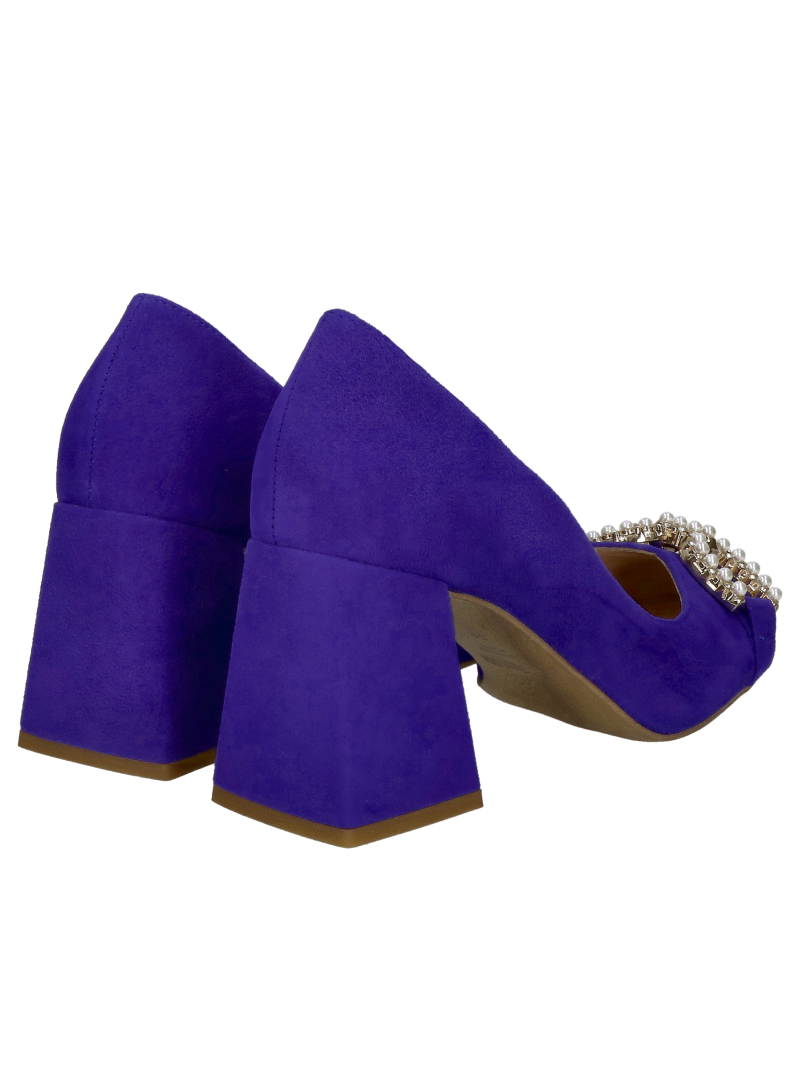 Cobalt blue pumps with thick heels, blue high-heeled shoes, elegant pumps