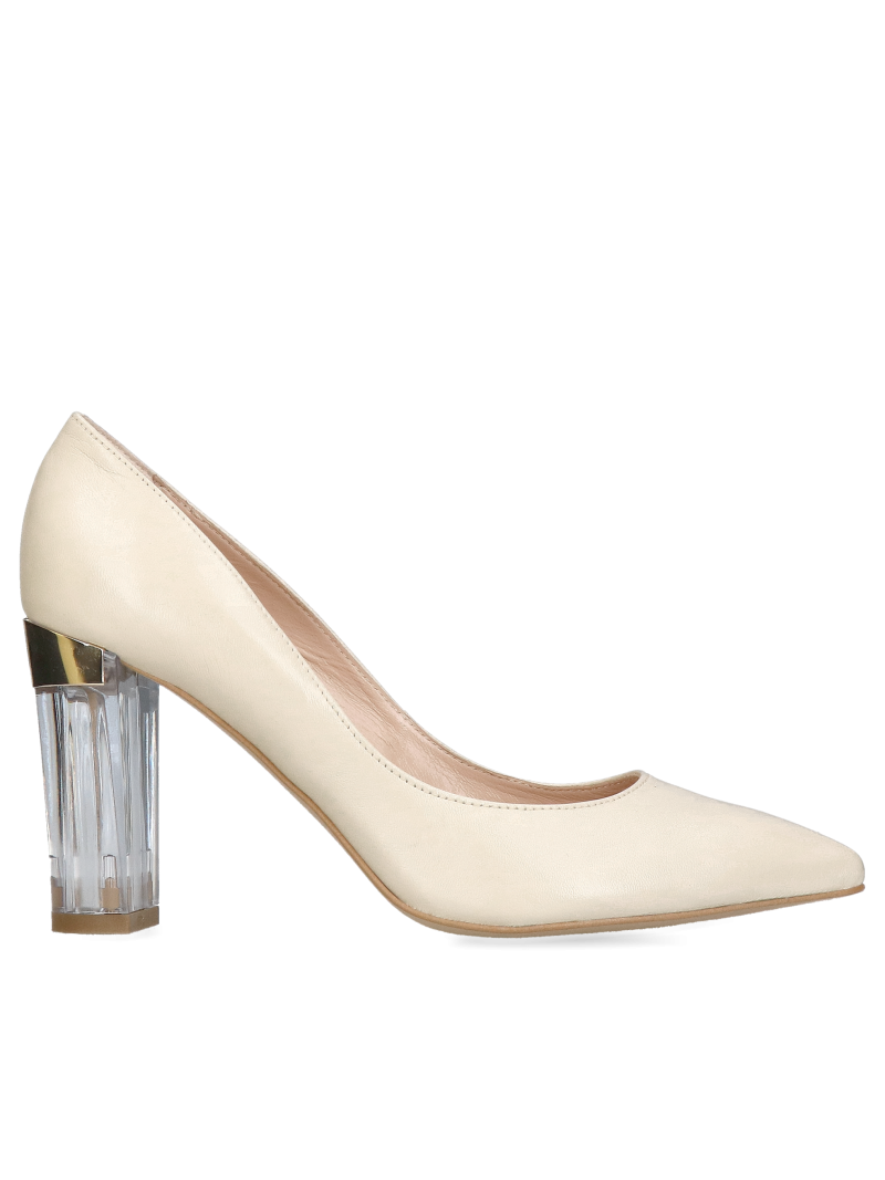 Unique pumps with transparent heels, beige pumps with comfortable block heels