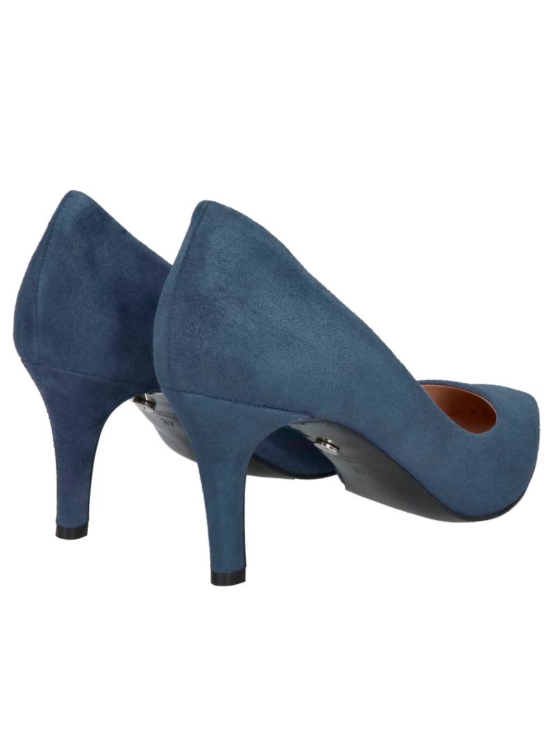 Low-heeled pointed-toe stilettos, navy blue suede pumps, elegant suede stilettos