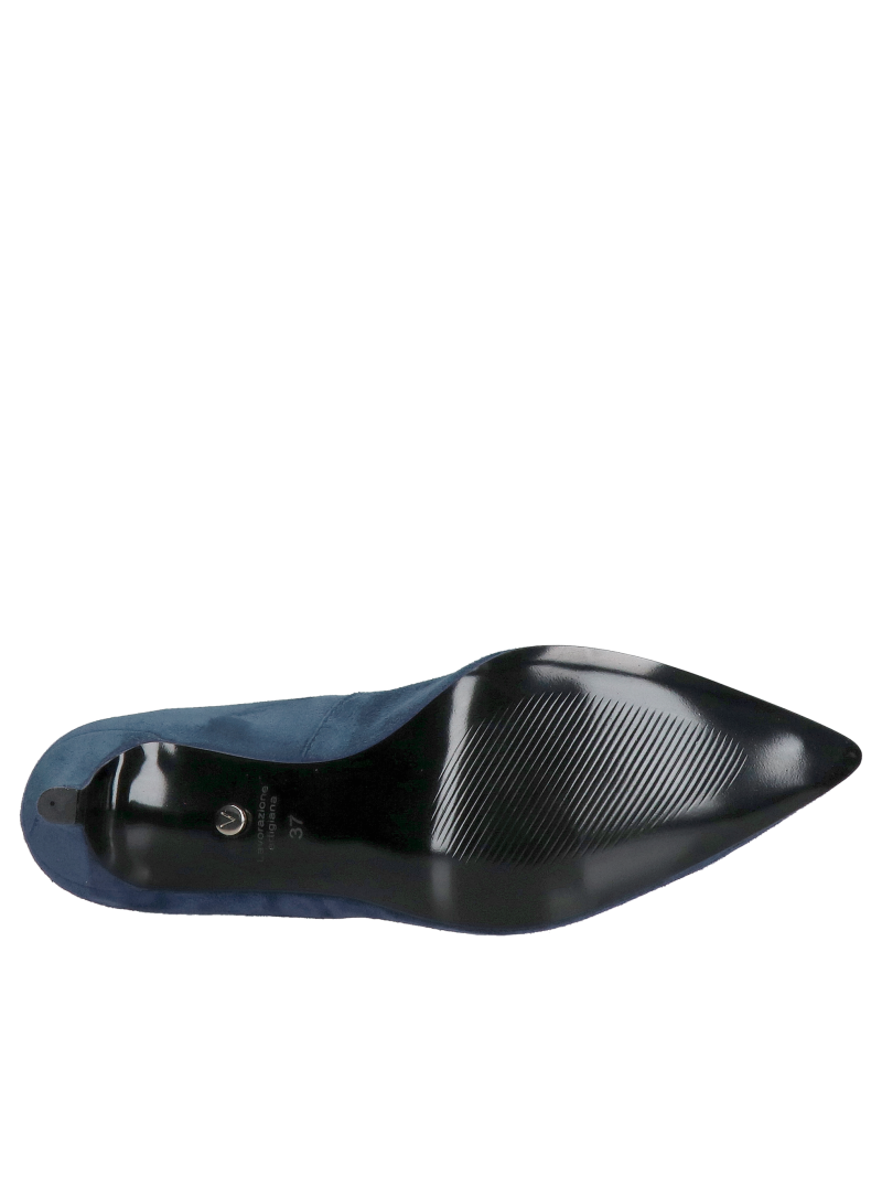 Low-heeled pointed-toe stilettos, navy blue suede pumps, elegant suede stilettos