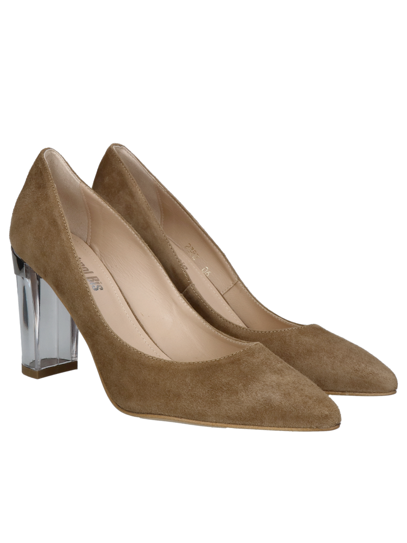 Suede pumps with high heels, women's pumps in brown suede