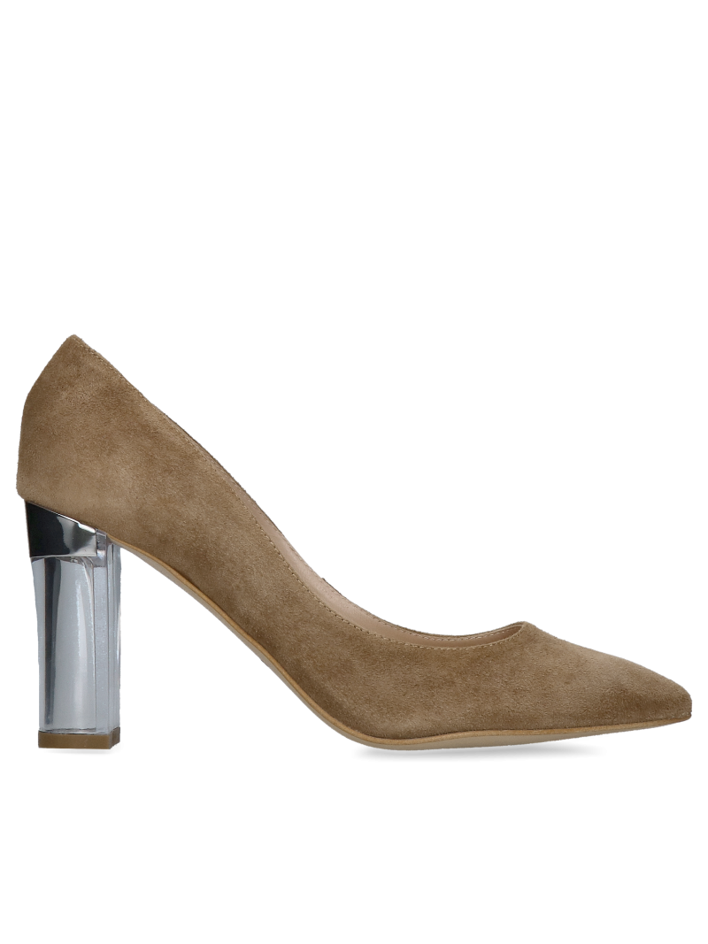 Suede pumps with high heels, women's pumps in brown suede