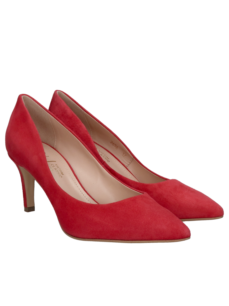 Comfortable suede pumps, red 7 cm stiletto heels in suede with a low heel to go with a dress