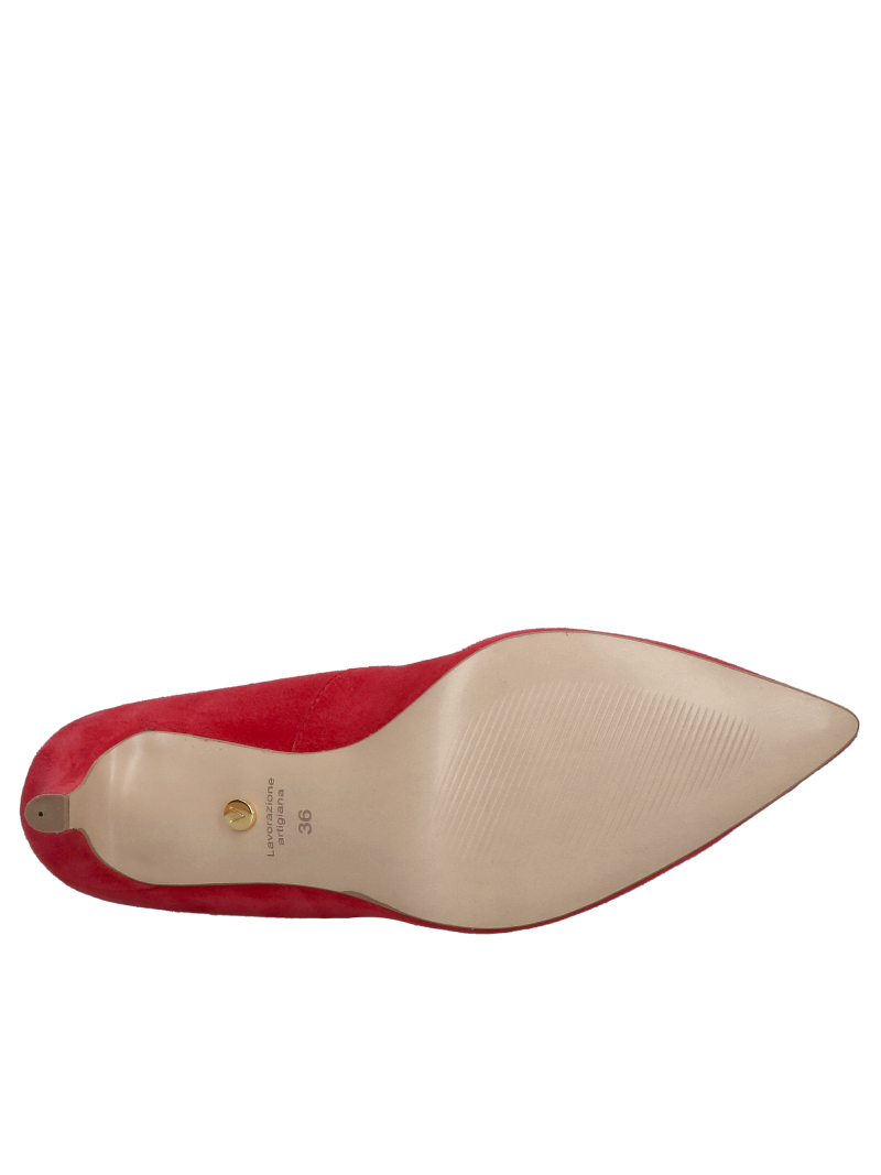 Comfortable suede pumps, red 7 cm stiletto heels in suede with a low heel to go with a dress
