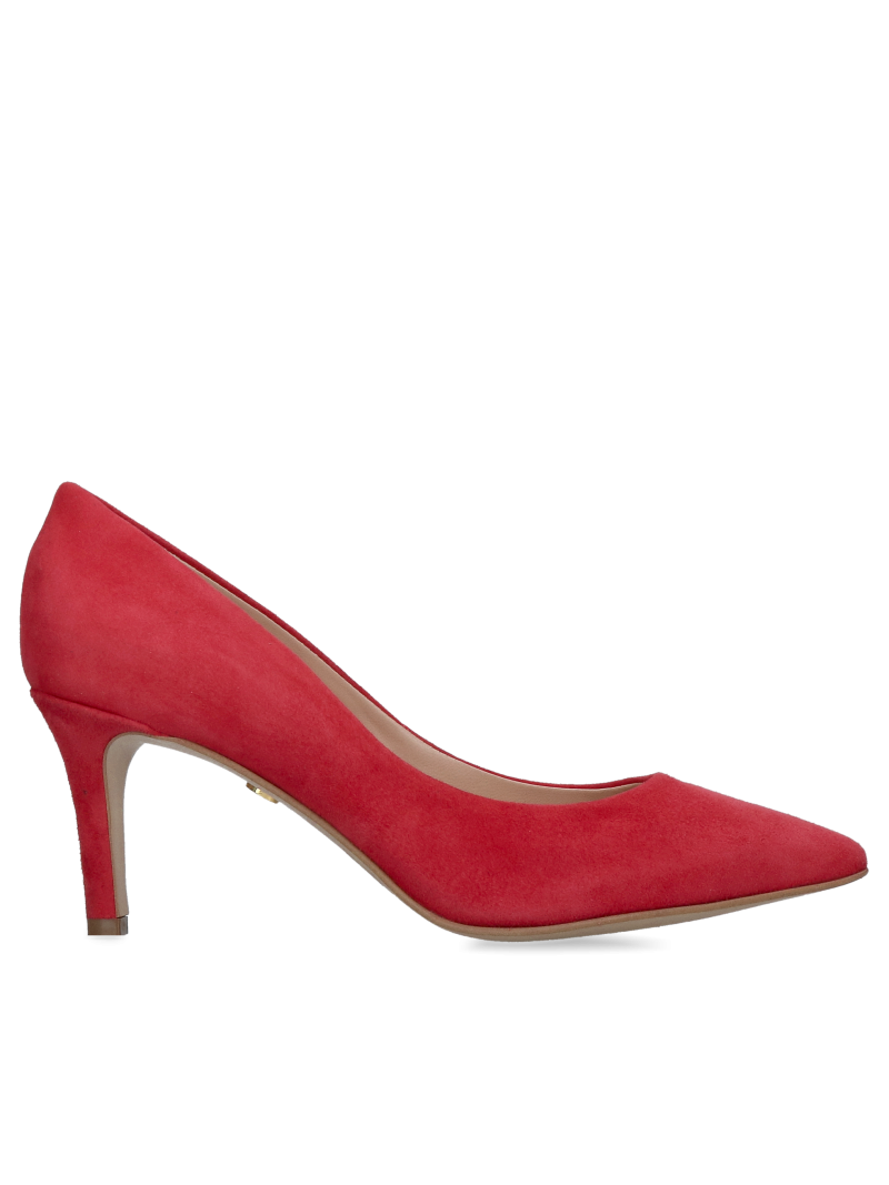 Comfortable suede pumps, red 7 cm stiletto heels in suede with a low heel to go with a dress