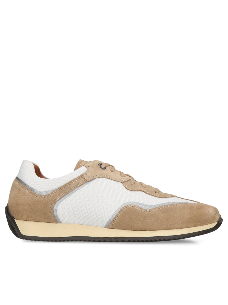 Men's sports sneakers made of suede leather and lightweight white fabric