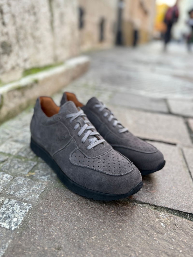 Men's suede sneakers, dark gray men's leather shoes